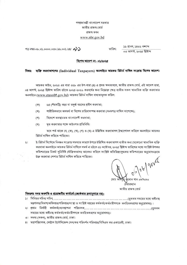 Mandatory Online Income Tax Return Filing for Individual